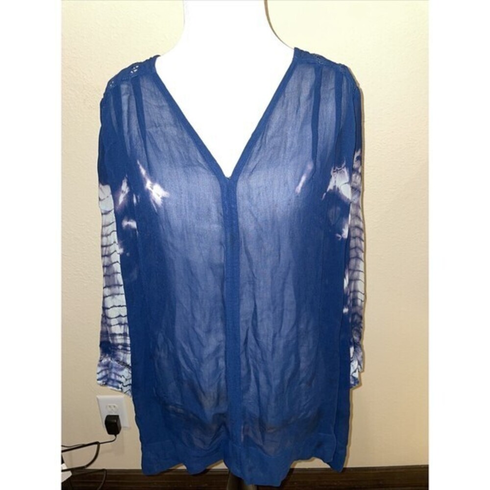 Free People blue tie dye‎ Loose tunic top Blouse size  Small
